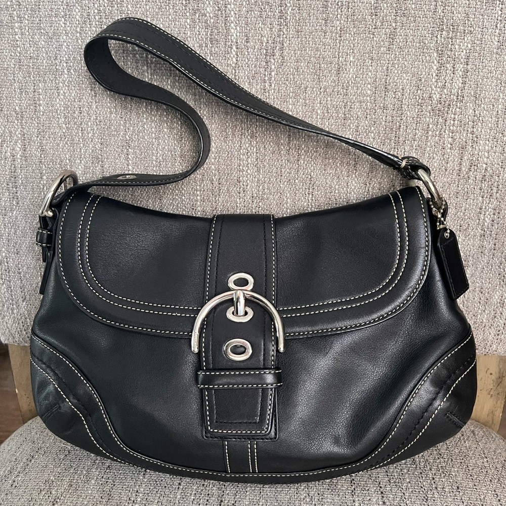 Coach Black Leather SoHo Shoulder Bag with Silver Hardware